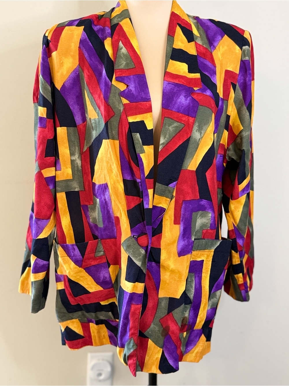 Barrie Stephens vintage wearable art funky blazer geometric multicolor 12P